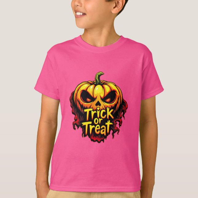 Spooky "Trick or Treat" Pumpkin Halloween Art T-Shirt (Front)