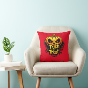 Spooky "Trick or Treat" Pumpkin Halloween Art Throw Pillow