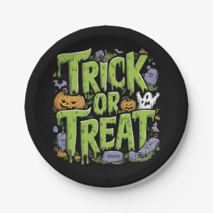 Spooky Trick or Treat Slime Halloween Paper Plates