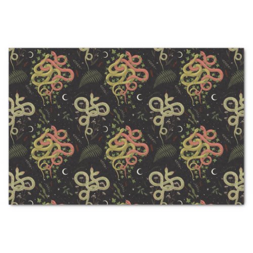 Spooky Two faced Snakes Moon Leaves Halloween Tissue Paper