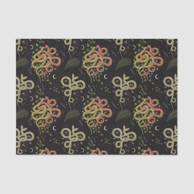 Spooky Two faced Snakes Moon Leaves Halloween Tissue Paper (Front)