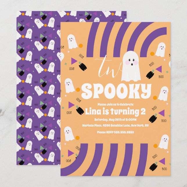 Spooky Two Groovy Letters Halloween Ghost Party  Invitation (Front/Back)