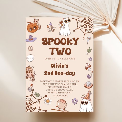 Spooky Two Halloween Cute Ghost 2nd Birthday  Invitation