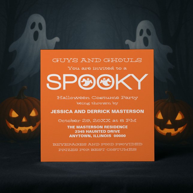 Spooky Typography Halloween Party | Orange White Invitation (Orange and White Spooky Typography Halloween Party Invitation)