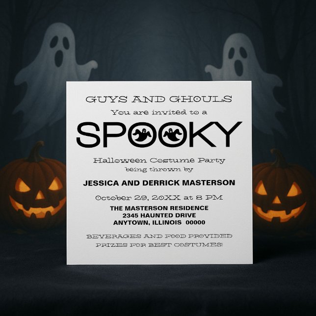 Spooky Typography Halloween Party | White Black Invitation (White and Black Spooky Typography Halloween Party Invitation)