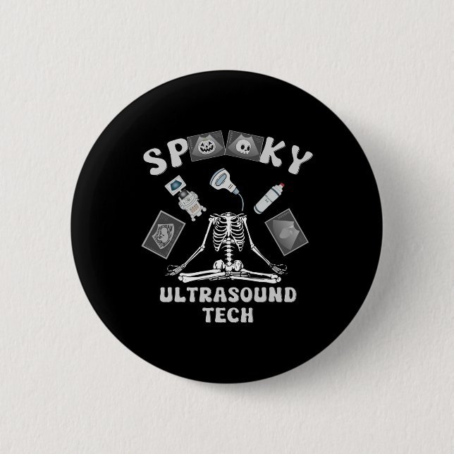 Spooky Ultrasound Tech Skeleton Halloween Costume  Button (Front)