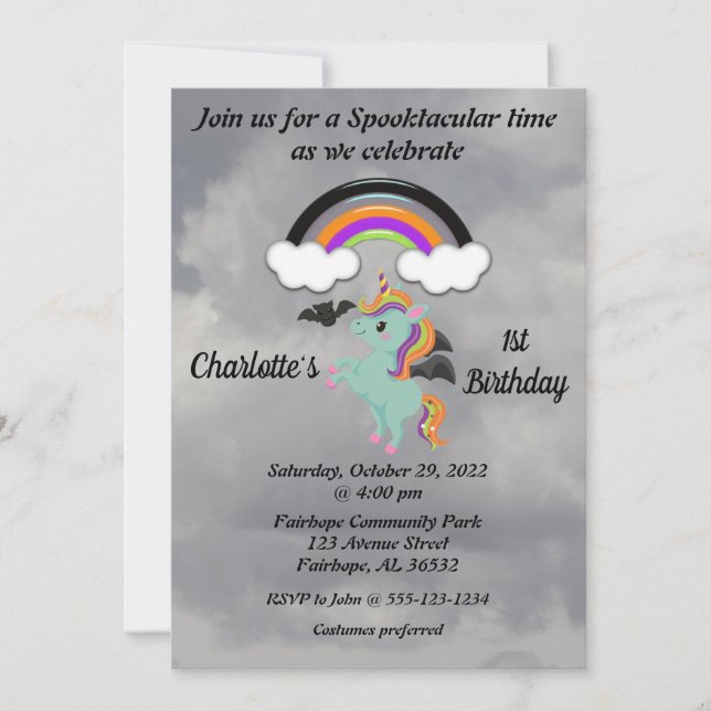 Spooky Unicorn 1st Birthday Invitation (Front)