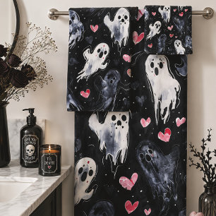 Spooky Valentine Ghosts & Hearts Gothic Bath Towel Set
