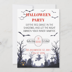 Spooky Vampire Theme Halloween Party Cemetery Invitation