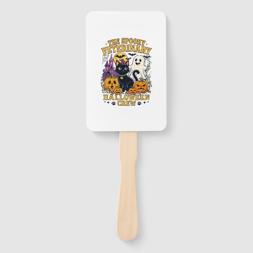 Spooky Veterinary Halloween Crew Black Cat Ghost P Hand Fan