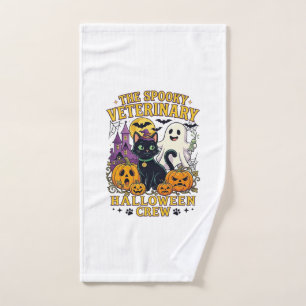 Spooky Veterinary Halloween Crew Black Cat Ghost P Hand Towel