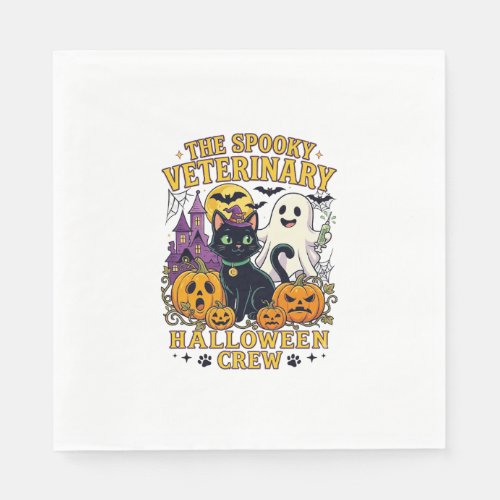 Spooky Veterinary Halloween Crew Black Cat Ghost P Napkins