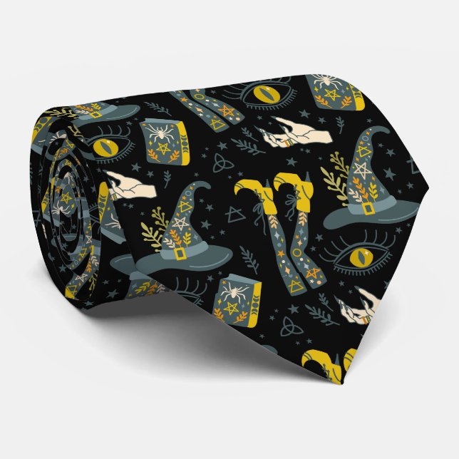 Spooky vibe colorful halloween symbols pattern neck tie (Rolled)