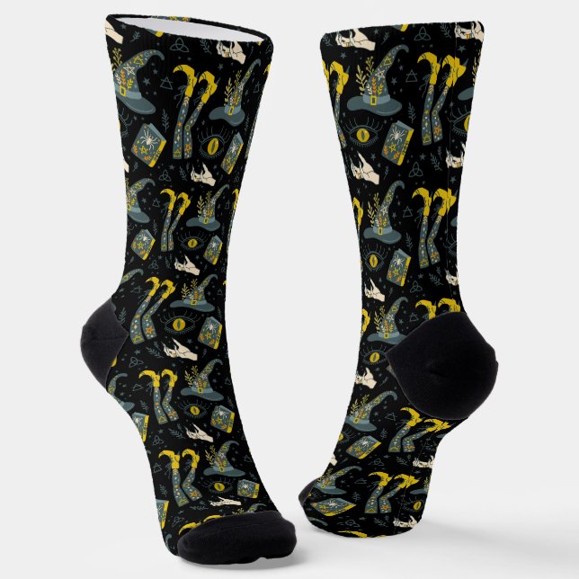 Spooky vibe colorful halloween symbols pattern socks (Angled)
