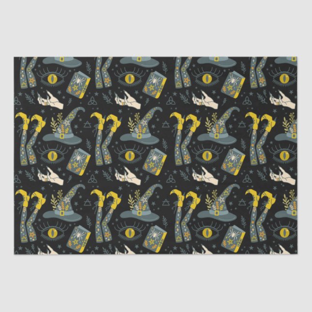Spooky vibe colorful halloween symbols pattern tissue paper (Front)
