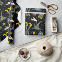 Spooky vibe colorful halloween symbols pattern wrapping paper