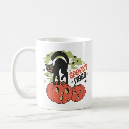 Spooky Vibes _ Black Cat and Pumpkin  Coffee Mug