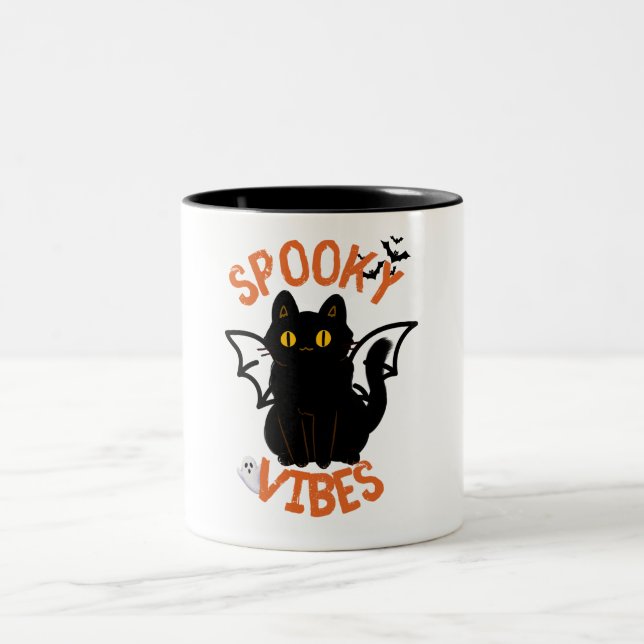 Spooky Vibes Cat Face Halloween Mug (Center)