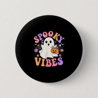 Spooky vibes cute ghost jack o lantern retro button