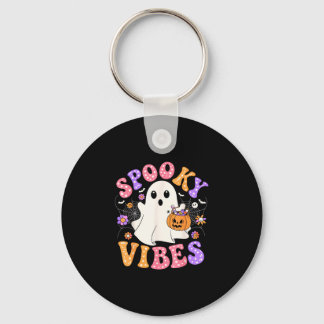Spooky vibes cute ghost jack o lantern retro keychain