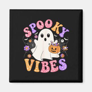 Spooky vibes cute ghost jack o lantern retro magnet