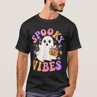 Spooky vibes cute ghost jack o lantern retro T-Shirt