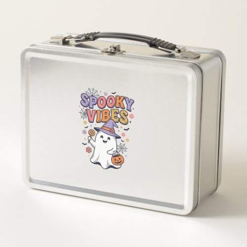 Spooky Vibes Cute Ghost Vintage Halloween Design_1 Metal Lunch Box