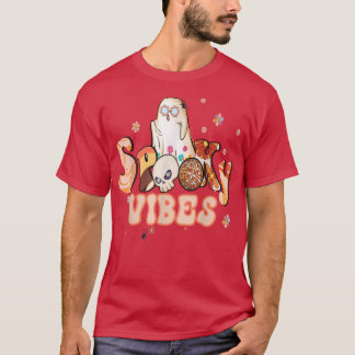 Spooky Vibes Flower Power Retro Hippy Ghost Hallow T-Shirt