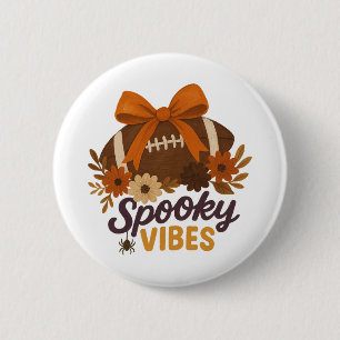 Spooky Vibes Football Fall Floral Halloween Button
