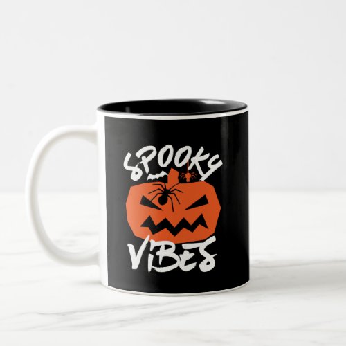 Spooky Vibes Funny Halloween Jack O Lantern Two_Tone Coffee Mug