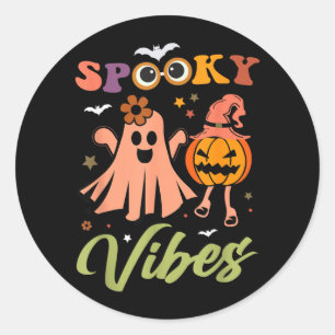 Spooky Vibes Ghost And Pumpkin Halloween Funny Classic Round Sticker