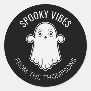 Spooky Vibes Ghost Halloween Black And White Classic Round Sticker