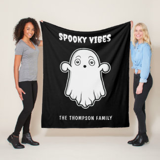 Spooky Vibes Ghost Halloween Black And White Fleece Blanket