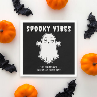 Spooky Vibes Ghost Halloween Black And White Napkins