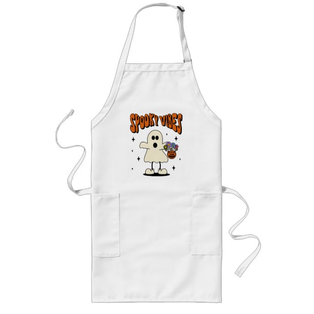 Spooky vibes ghost long apron (Front)