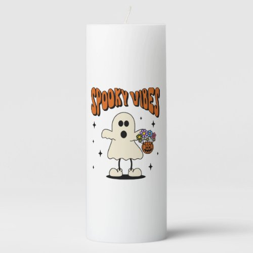 Spooky vibes ghost pillar candle