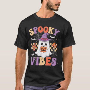 Spooky Vibes Ghost Retro Groovy Halloween Kids Gir T-Shirt