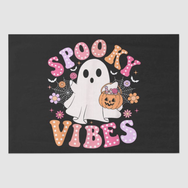 Spooky Vibes Ghost Retro Groovy Halloween Tissue Paper (Front)