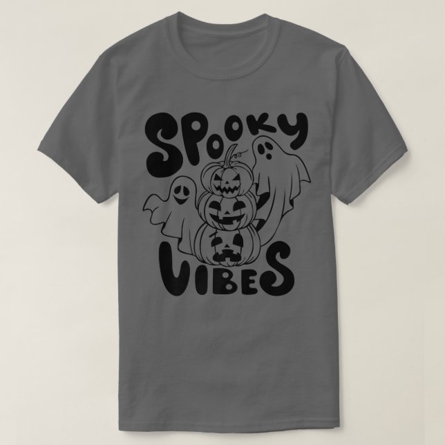 Spooky Vibes Ghost Scary Pumpkin Face Funny Hallow T-Shirt (Design Front)