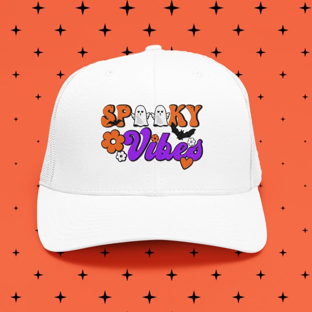 Spooky Vibes Ghosts Trucker Hat (Get into the spirit of Halloween with this fun retro inspired Trucker Hat.)