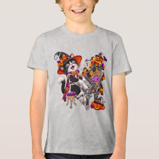 Spooky Vibes Halloween Cat Music Tri-Blend Shirt