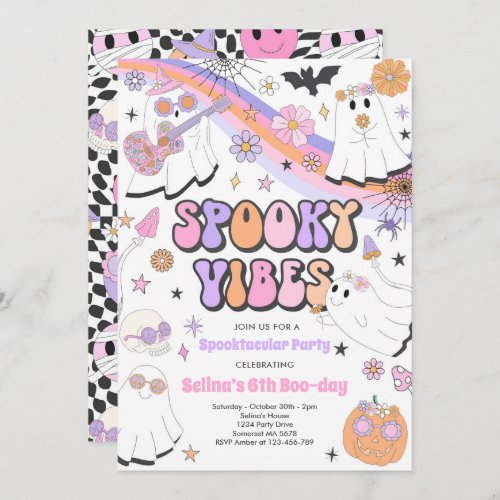 Spooky Vibes Halloween Cute Groovy Ghost Birthday Invitation
