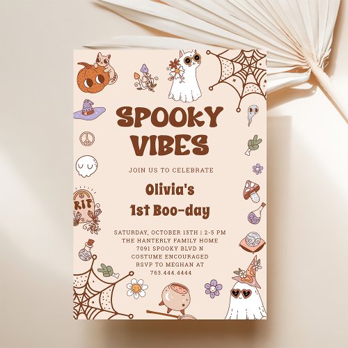 Spooky Vibes Halloween Cute Groovy Ghost Birthday  Invitation