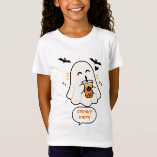 Spooky Vibes Halloween Ghost Drinking Orange Juice T-Shirt