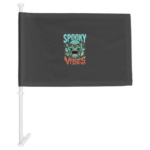 Spooky Vibes Halloween Ghost Skull Design_1 Car Flag