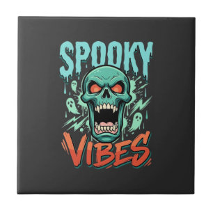 Spooky Vibes Halloween Ghost Skull Design_1 Ceramic Tile
