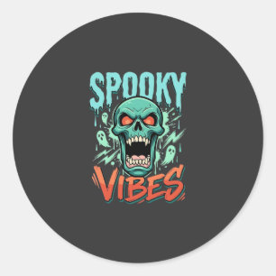 Spooky Vibes Halloween Ghost Skull Design_1 Classic Round Sticker