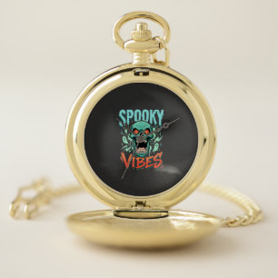 Spooky Vibes Halloween Ghost Skull Design_1 Pocket Watch