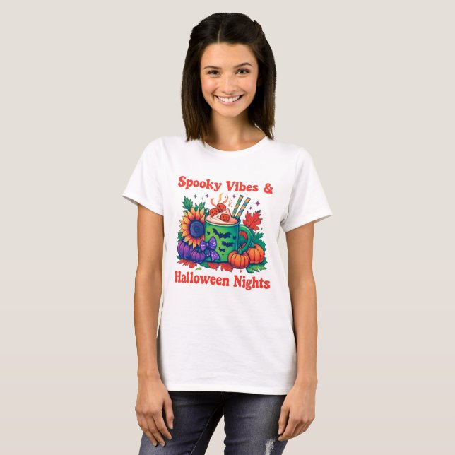 Spooky Vibes Halloween Night Funny T-Shirt (Front Full)