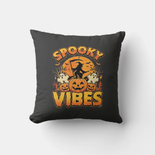 Spooky Vibes Halloween Pumpkin Witch Design_1 Throw Pillow
